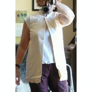 Designer Emanuel Ungaro Cream Silk Elegant Long open front collared vest NWOT 4